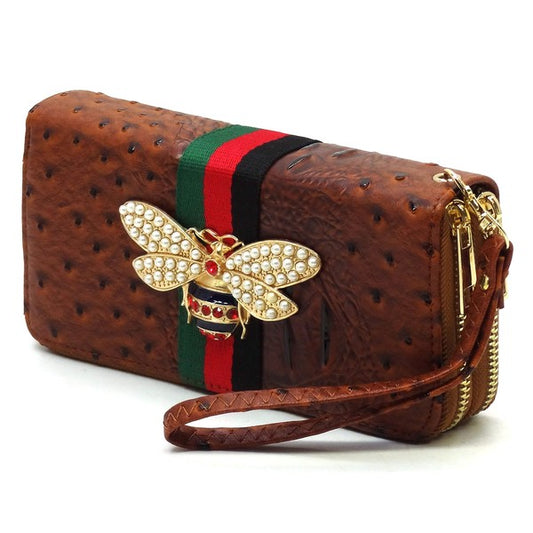 Queen Bee Stripe Ostrich Wallet