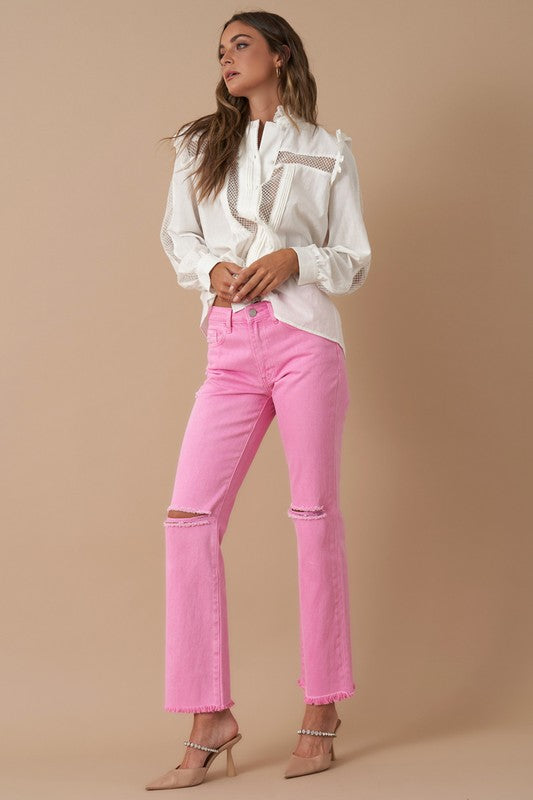 High rise slim pink jeans