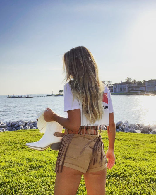 Cowboys & Tequila Fringe Crop Top Tee