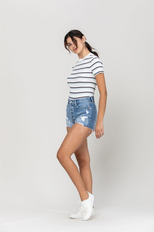 High Rise Blue Denim Shorts