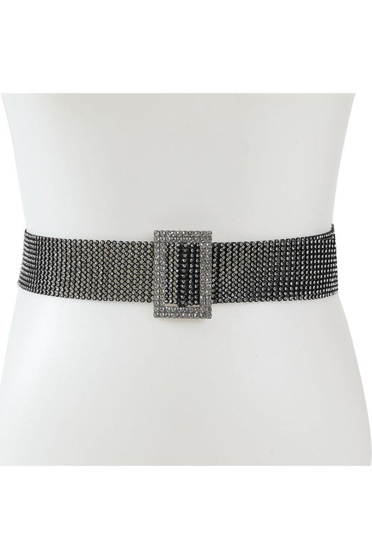 Black belt with rhinestone and silver rectangle buckle