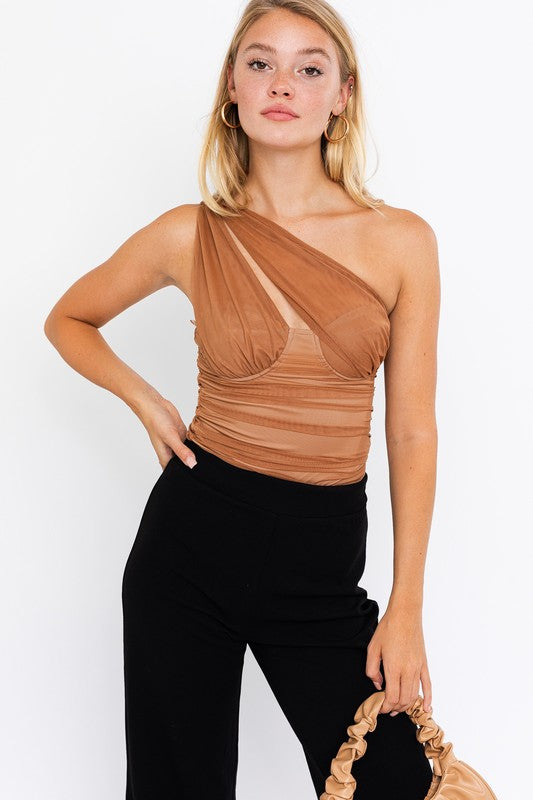 Tan Mesh Bodysuit - Daring and Sexy