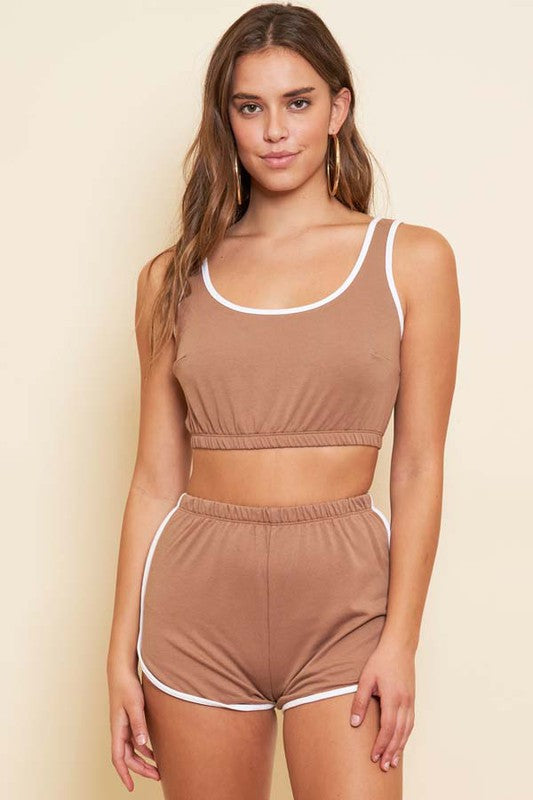 Retro Sleeveless Orange and Brown Sports Set
