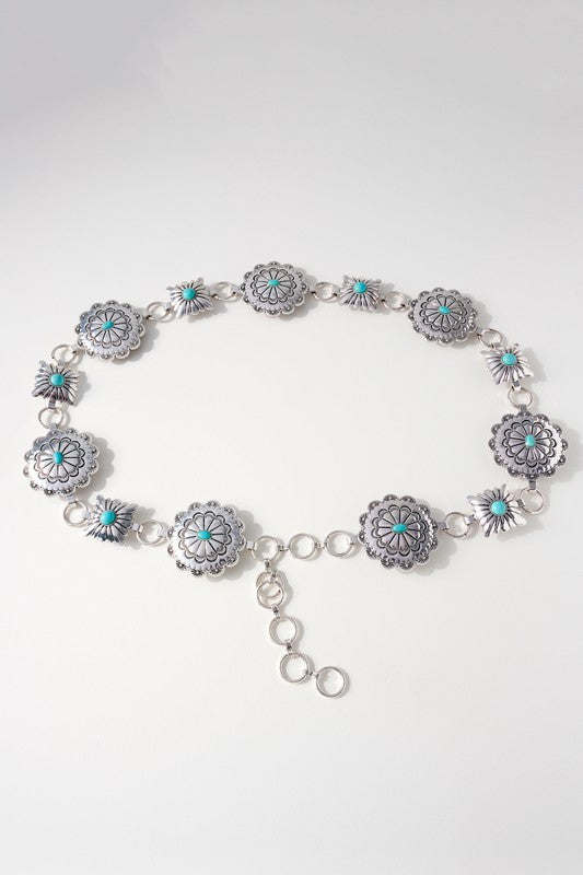 Western Concho Stones Metal Belt