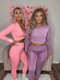 Pink Cropped Long Sleeve Workout Set Barbie Girl