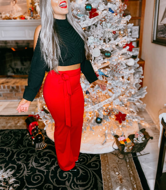 Chic Red Trousers with Laced Waist