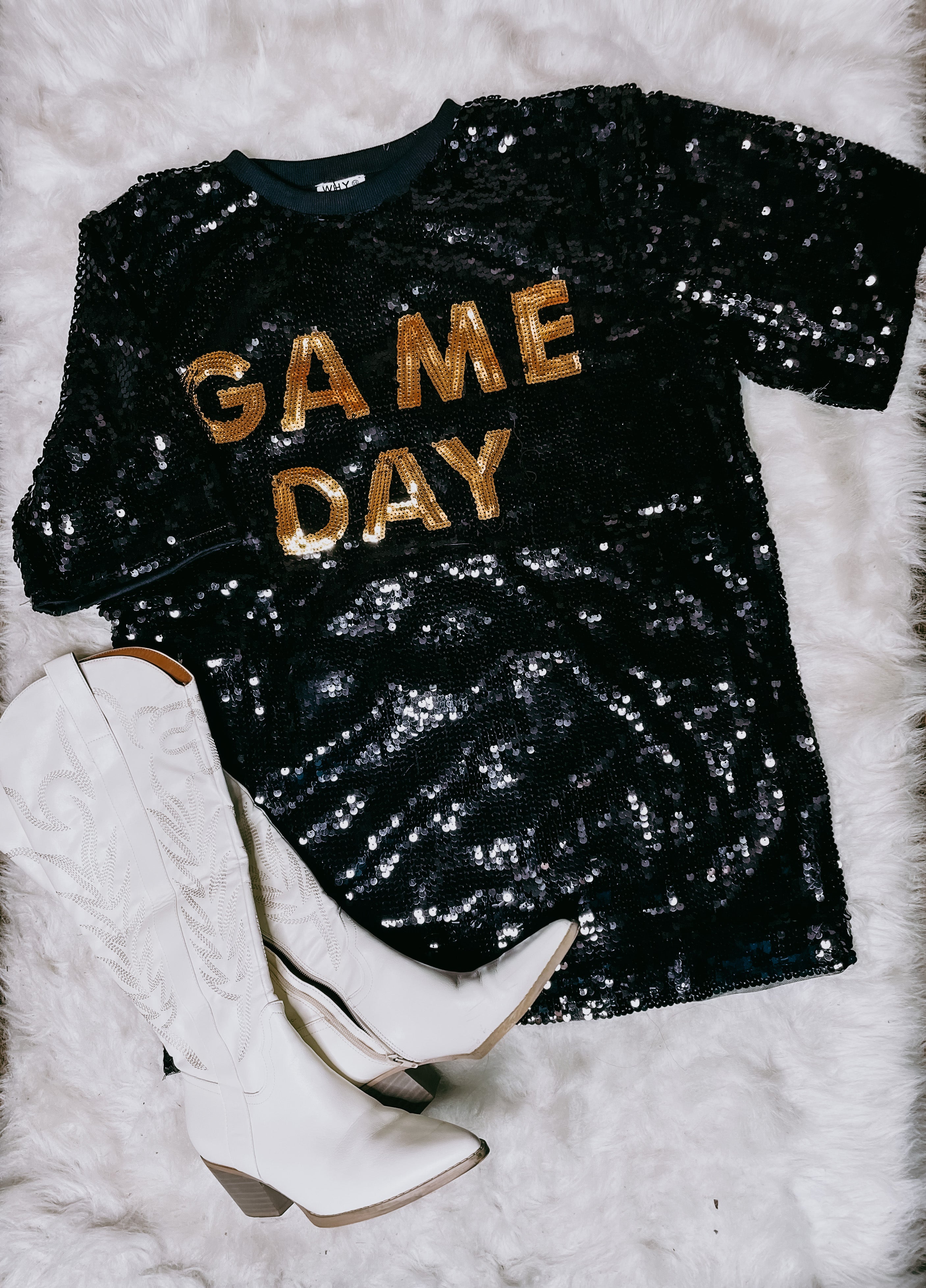Your Fashion Wholesale Game Day Ready Sequin T Shirt Dress - Black 2XL