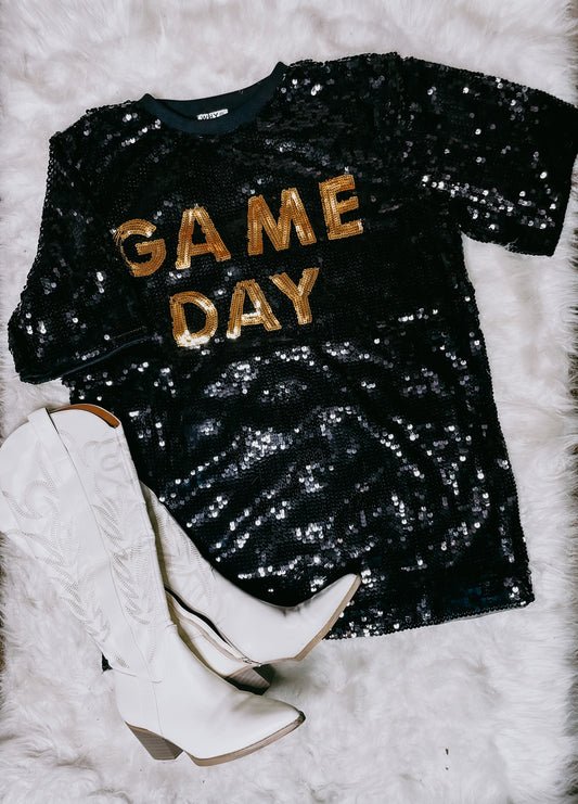 Game Day Sequin T-shirt Dress - Black