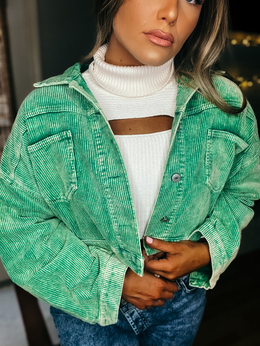 Unique Corduroy Jacket with Back Rhinestones