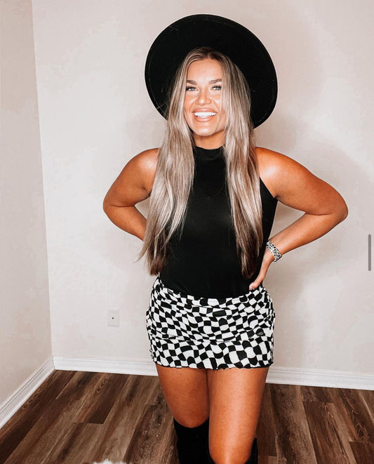 Black and White Checkerboard Mini Skirt
