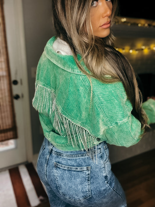 Unique Corduroy Jacket with Back Rhinestones