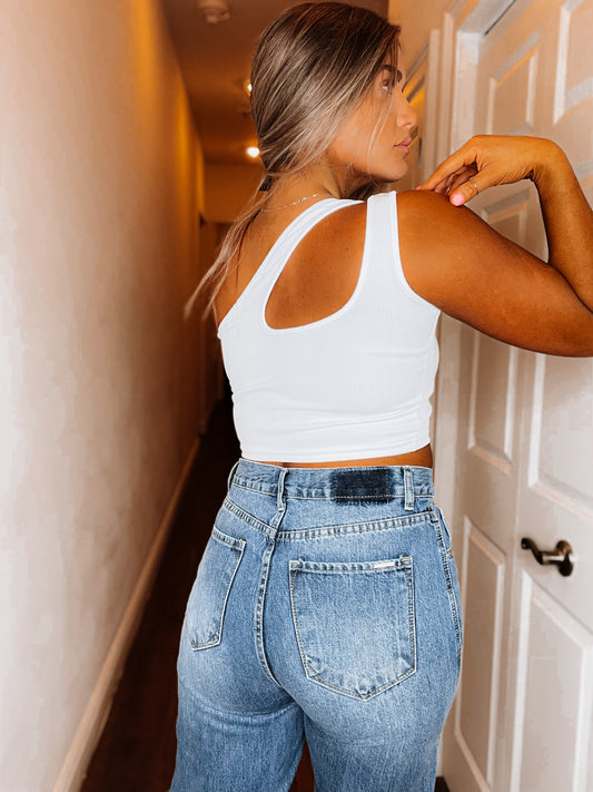 Blue Boot Cut Jeans with Split Detail