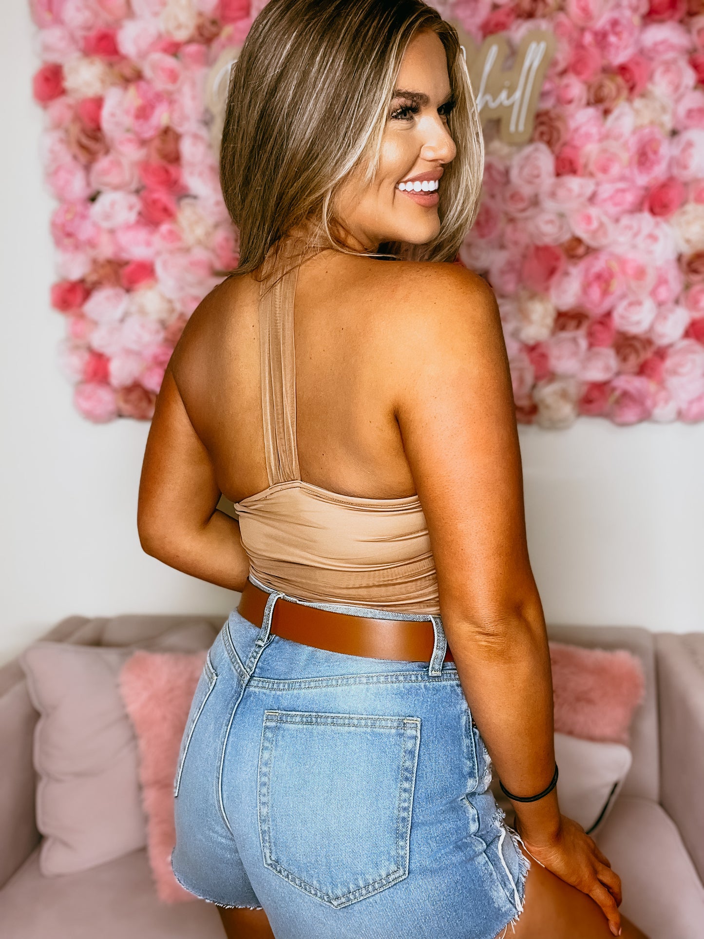 Tan Mesh Bodysuit - Daring and Sexy