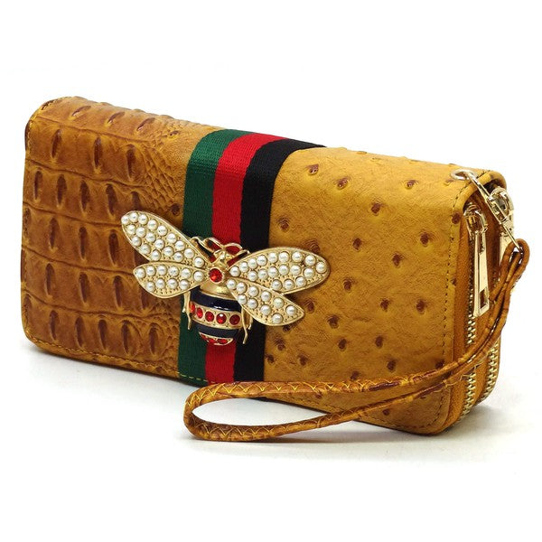 Queen Bee Stripe Ostrich Wallet