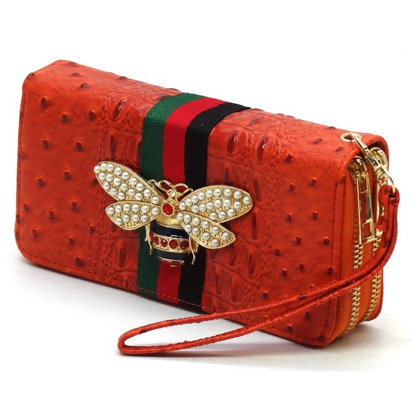 Queen Bee Stripe Ostrich Wallet