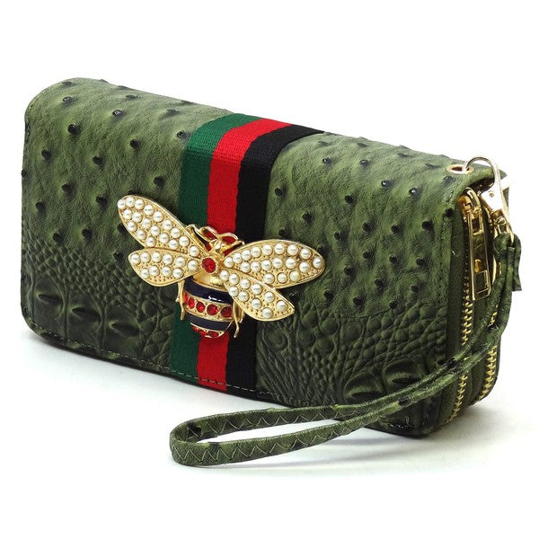 Queen Bee Stripe Ostrich Wallet