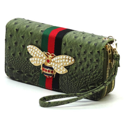Queen Bee Stripe Ostrich Wallet