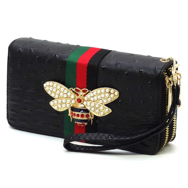 Queen Bee Stripe Ostrich Wallet