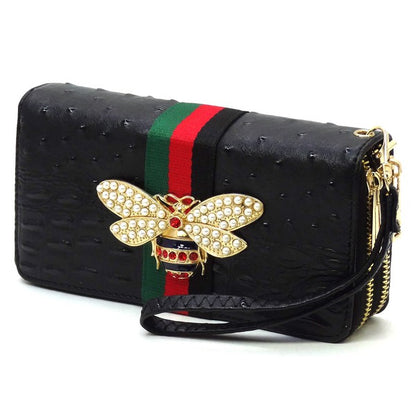 Queen Bee Stripe Ostrich Wallet