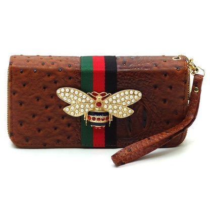 Queen Bee Stripe Ostrich Wallet