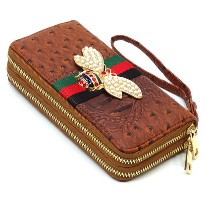 Queen Bee Stripe Ostrich Wallet