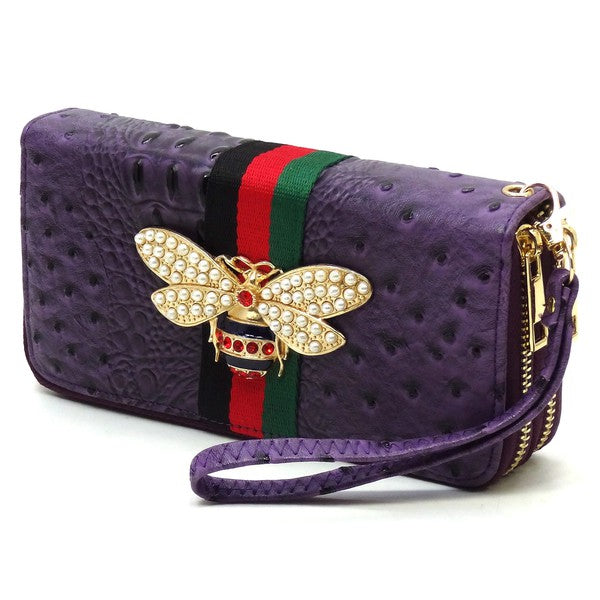 Queen Bee Stripe Ostrich Wallet
