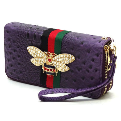 Queen Bee Stripe Ostrich Wallet