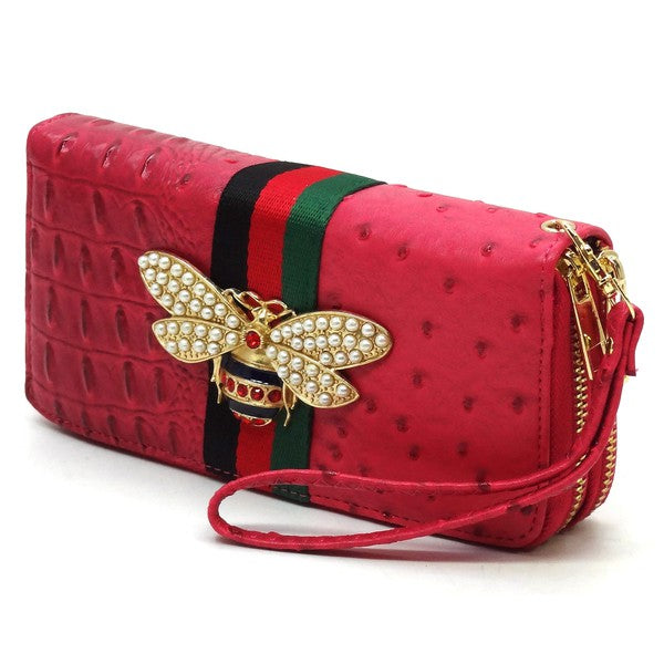 Queen Bee Stripe Ostrich Wallet