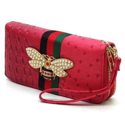 Queen Bee Stripe Ostrich Wallet