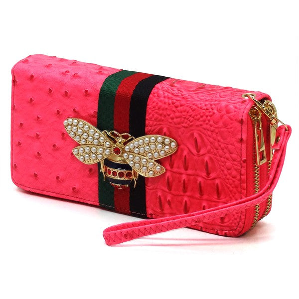 Queen Bee Stripe Ostrich Wallet