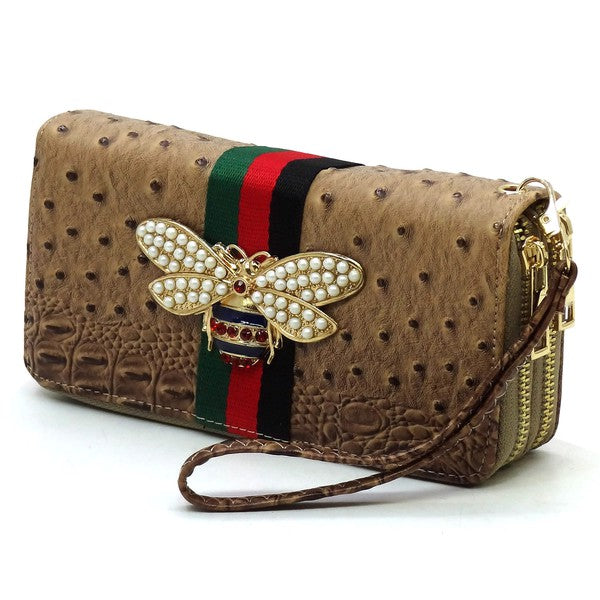 Queen Bee Stripe Ostrich Wallet