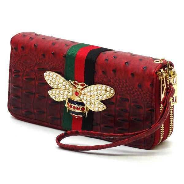 Queen Bee Stripe Ostrich Wallet