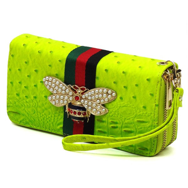 Queen Bee Stripe Ostrich Wallet