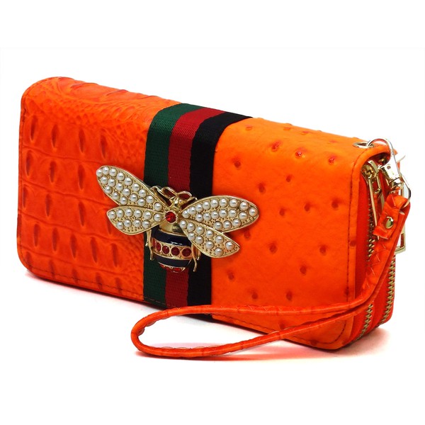 Queen Bee Stripe Ostrich Wallet