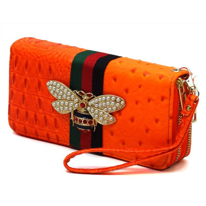Queen Bee Stripe Ostrich Wallet