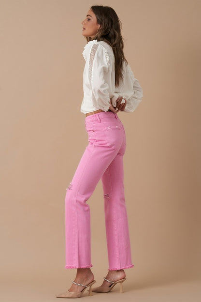 High rise slim pink jeans