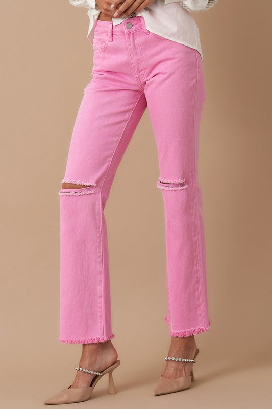 High rise slim pink jeans