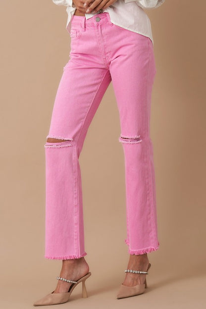 High rise slim pink jeans