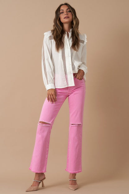 High rise slim pink jeans