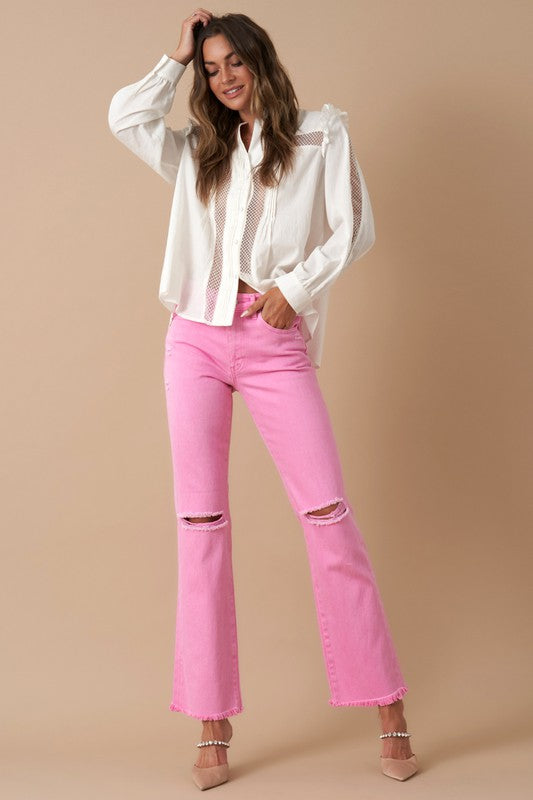 High rise slim pink jeans