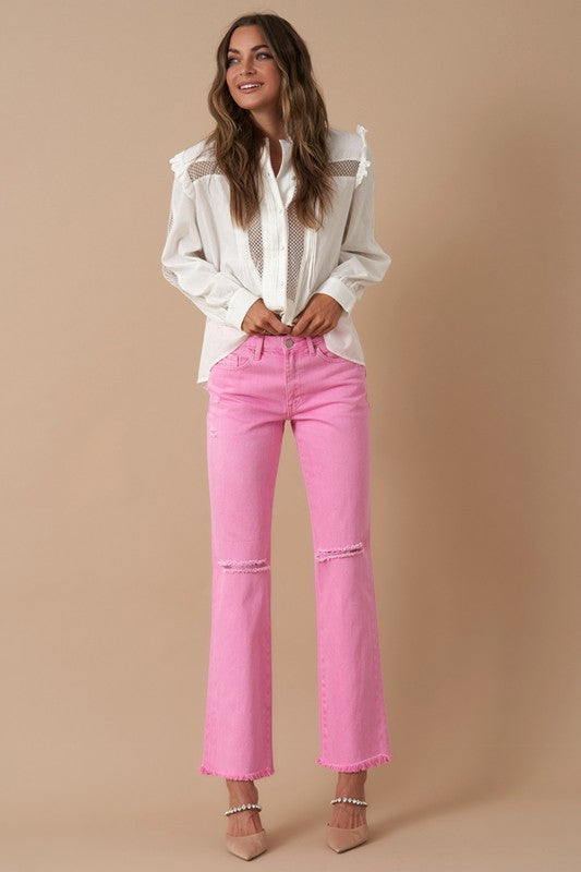 High rise slim pink jeans