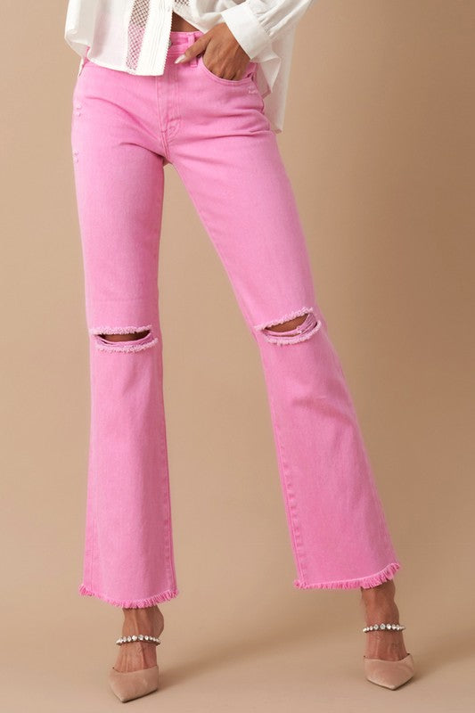 High rise slim pink jeans