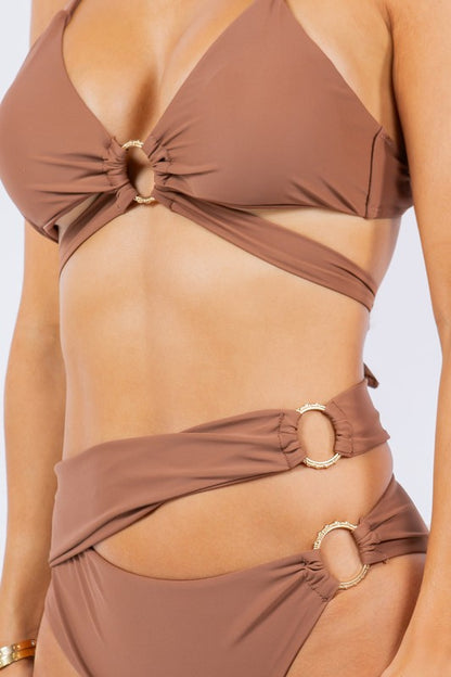 Two Piece Rings and Wrap Blue Bikini