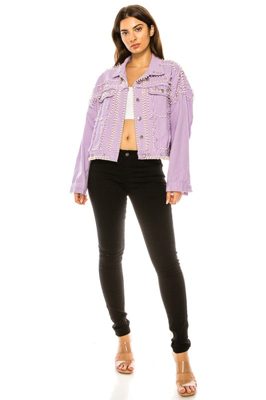 Lavander Denim Jackets with Pearls and Jewels