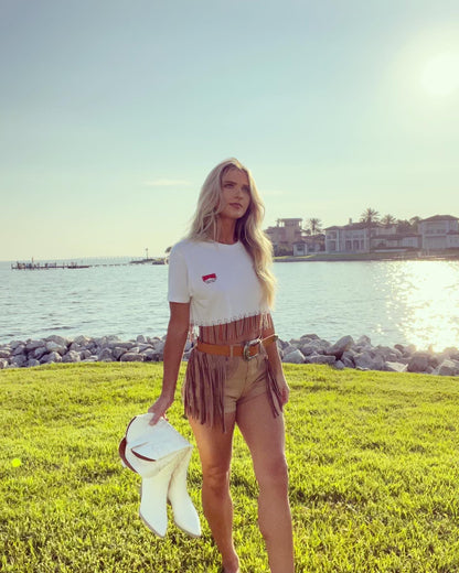 Cowboys & Tequila Fringe Crop Top Tee