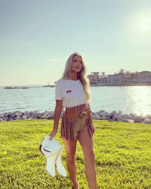 Cowboys & Tequila Fringe Crop Top Tee