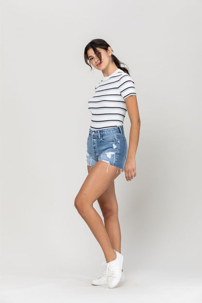 High Rise Blue Denim Shorts