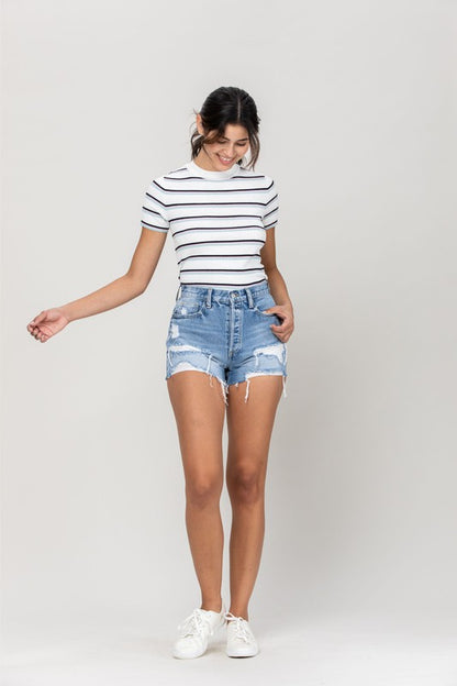 High Rise Blue Denim Shorts