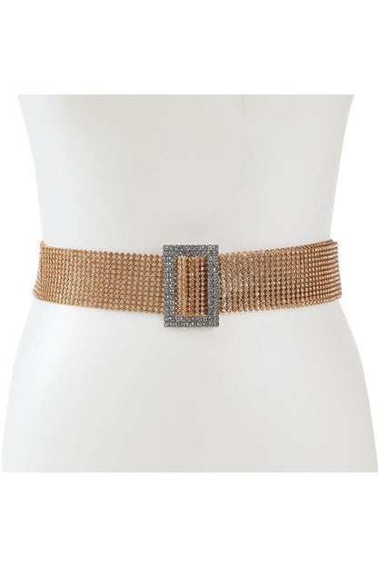 Rectangle Point Buckle Pave Pin Rhinestone Belt