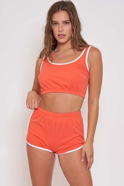 Retro Sleeveless Orange and Brown Sports Set